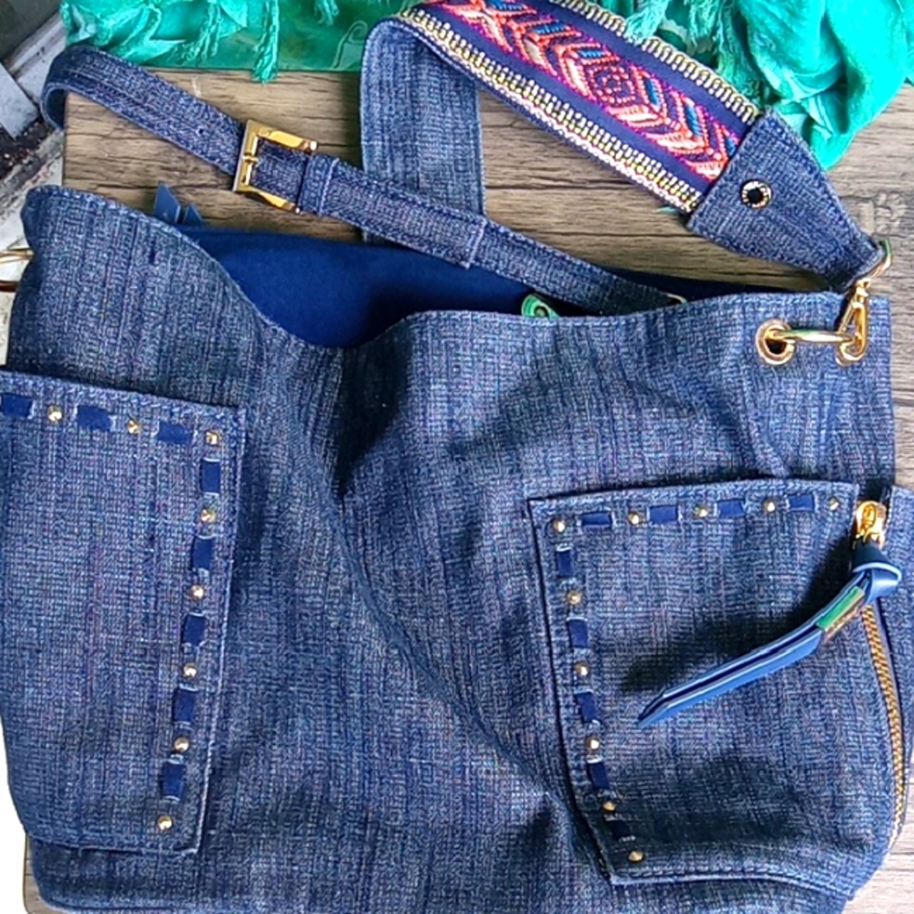 Steve Madden Blue Denim Bag with Gold Accents